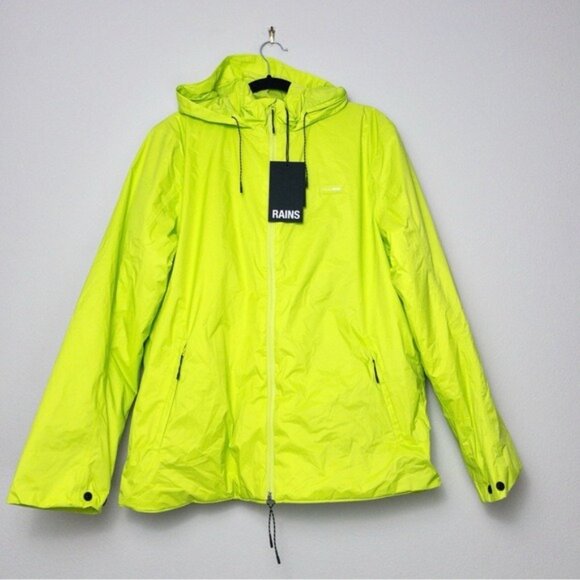 NWT Rains Padded Nylon Jacket S Digital Lime Waterproof Unisex Neon Insulated - Picture 5 of 16